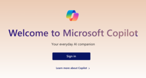 Welcome to microsoft copilot with a button to sign in.